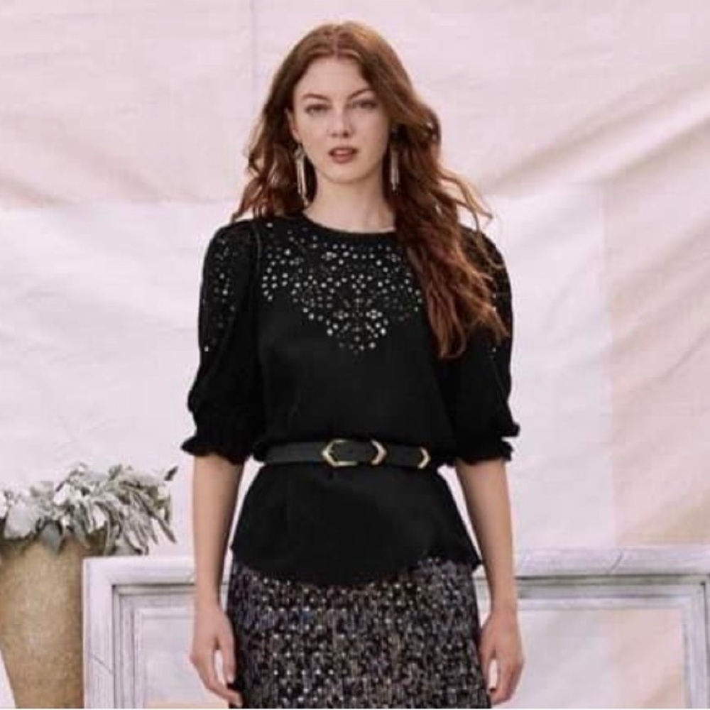 Matilda Jane Good Hart black puffed sleeve blouse with laser cut detailing